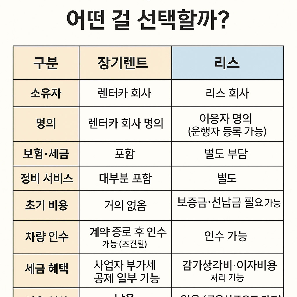 장기렌트와 리스 비교
